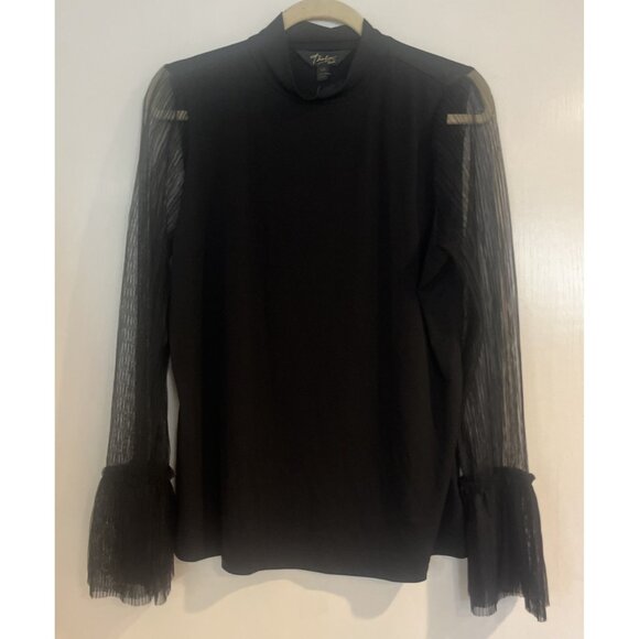 Thalia Sodi Womens Top Pullover Sheer Long Sleeves Black Sz L NEW Mock Neck Goth - Picture 3 of 13